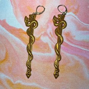 Artisan-Made Brass Staff of Asclepias Earrings